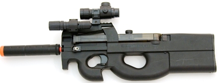 Picture of an Airsoft P90 Assault AEG Electric Rifle Gun - All Black in color